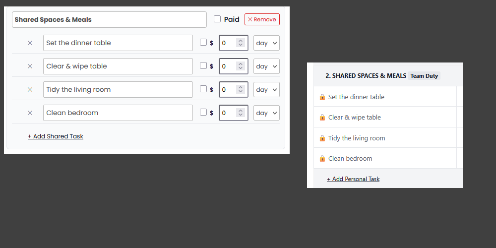 Shared vs Personal Tasks Settings